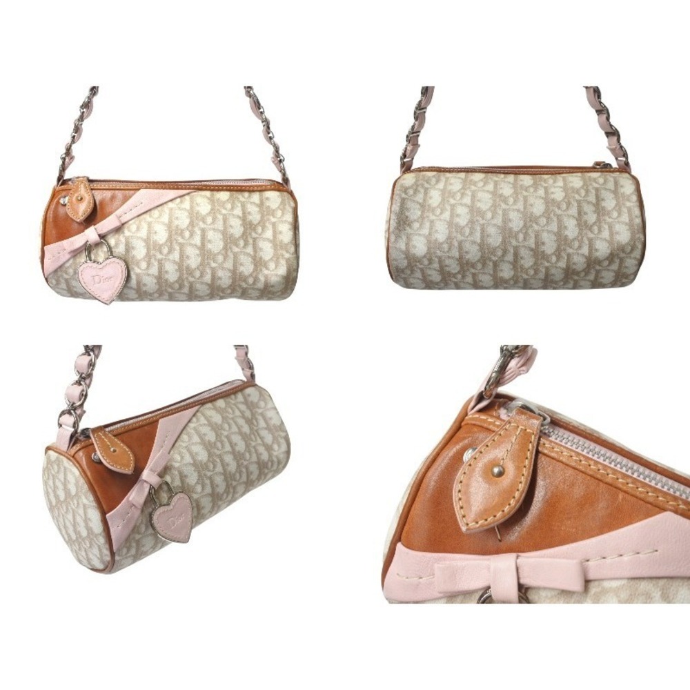 Dior Handbag Tan Beige Pink Heart Trotter Charm Romantic Christian